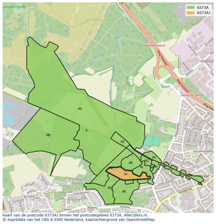 Afbeelding van het postcodegebied 6373 AJ op de kaart.