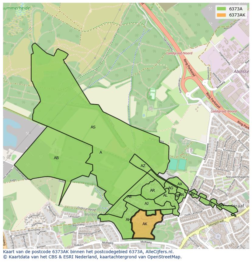 Afbeelding van het postcodegebied 6373 AK op de kaart.