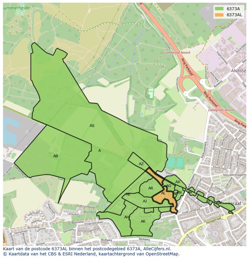 Afbeelding van het postcodegebied 6373 AL op de kaart.