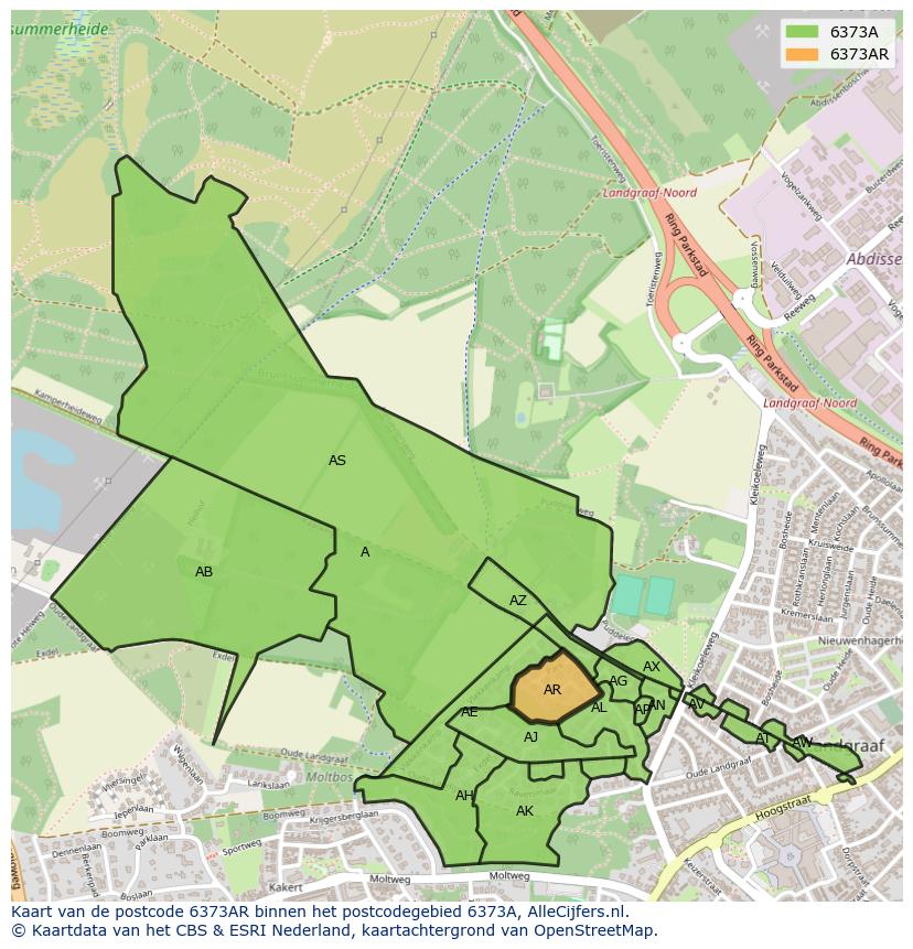 Afbeelding van het postcodegebied 6373 AR op de kaart.