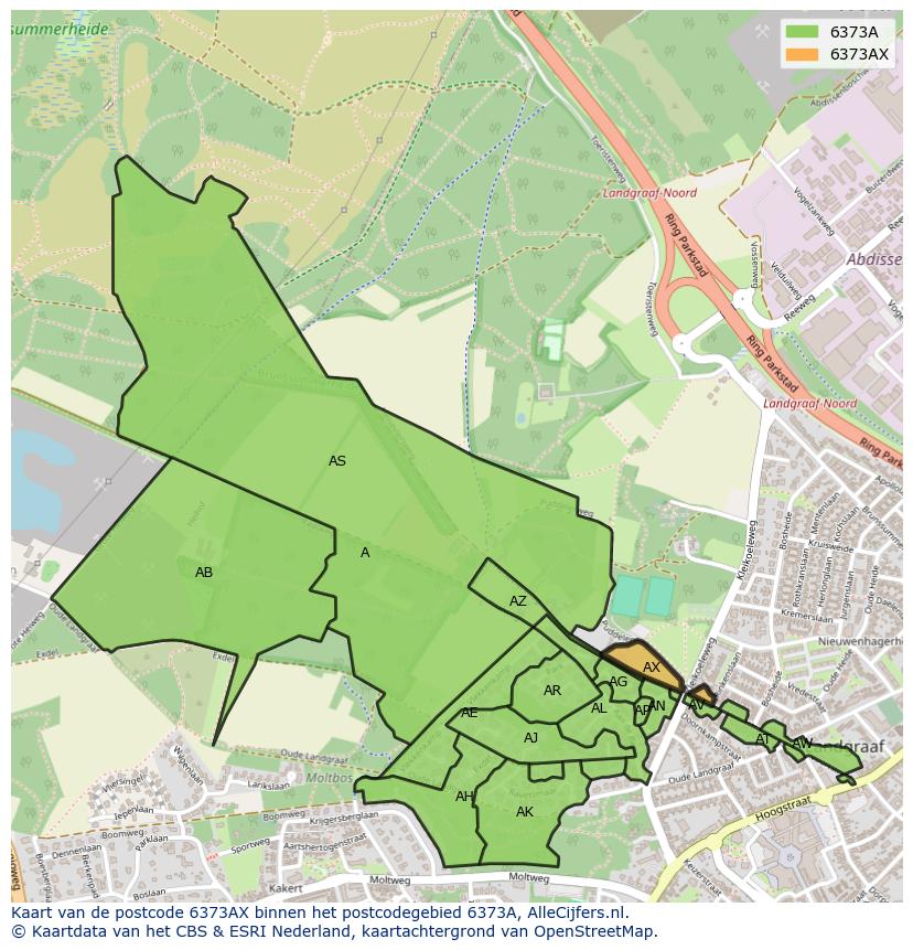 Afbeelding van het postcodegebied 6373 AX op de kaart.