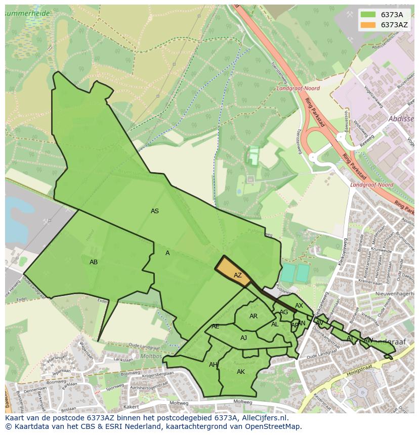 Afbeelding van het postcodegebied 6373 AZ op de kaart.