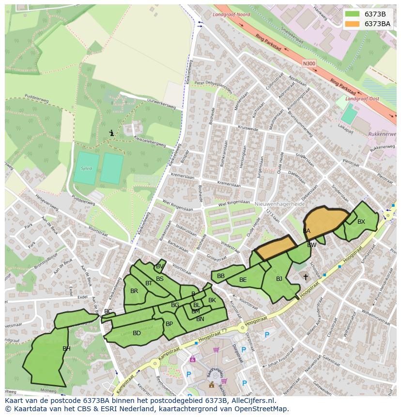 Afbeelding van het postcodegebied 6373 BA op de kaart.
