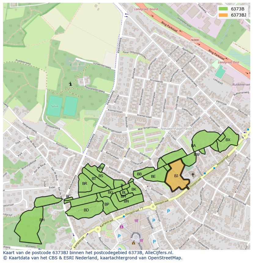 Afbeelding van het postcodegebied 6373 BJ op de kaart.