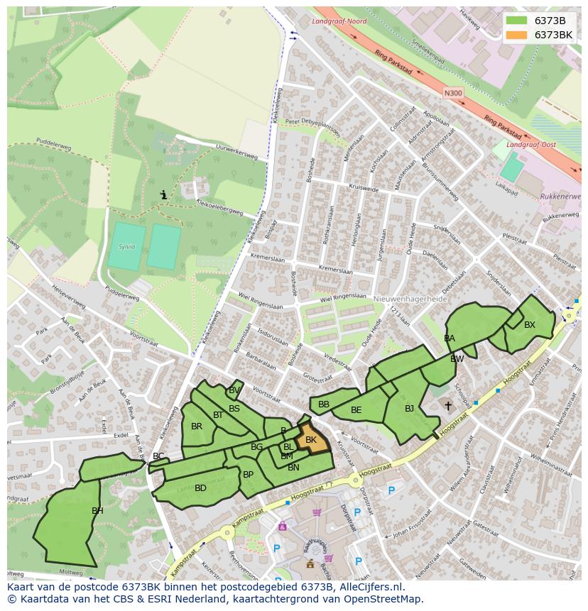 Afbeelding van het postcodegebied 6373 BK op de kaart.