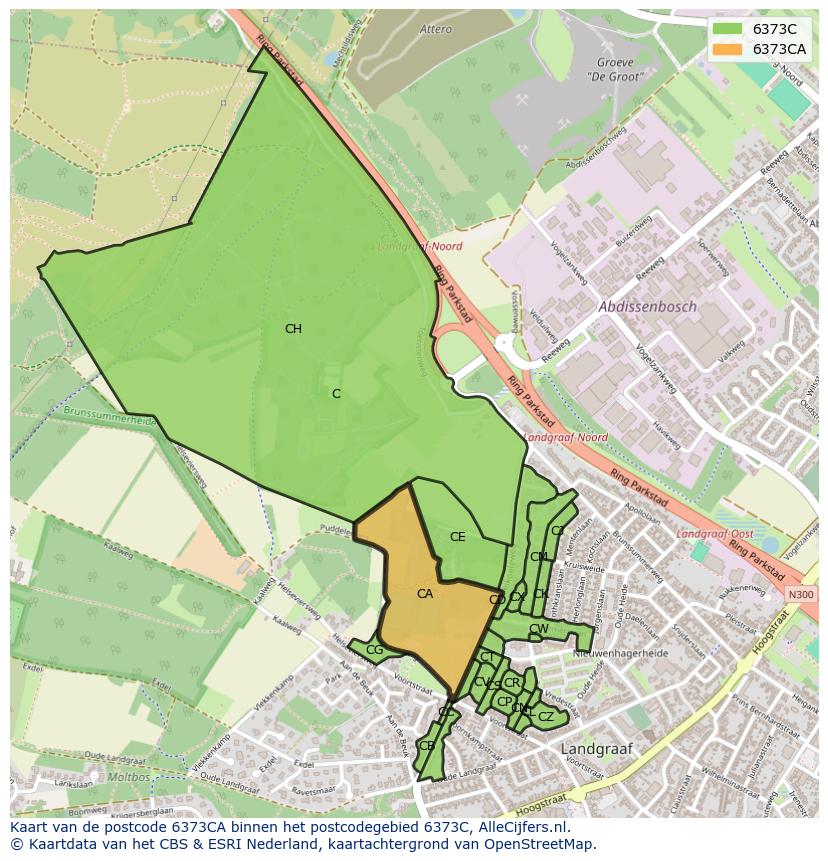 Afbeelding van het postcodegebied 6373 CA op de kaart.