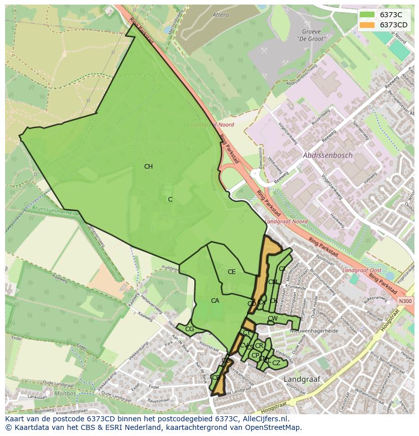 Afbeelding van het postcodegebied 6373 CD op de kaart.