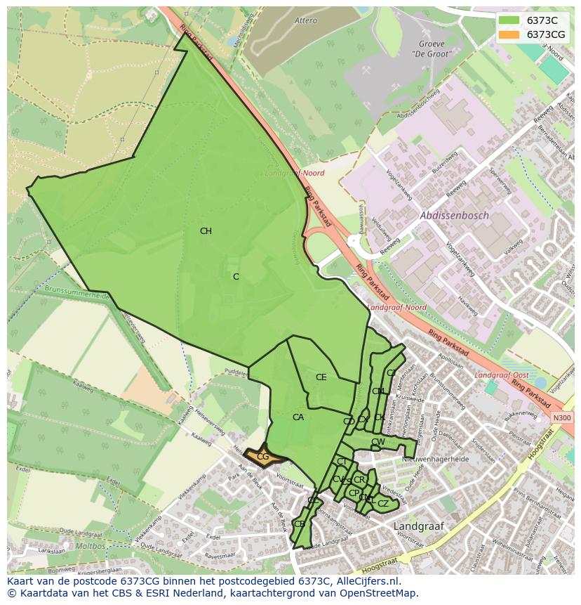 Afbeelding van het postcodegebied 6373 CG op de kaart.