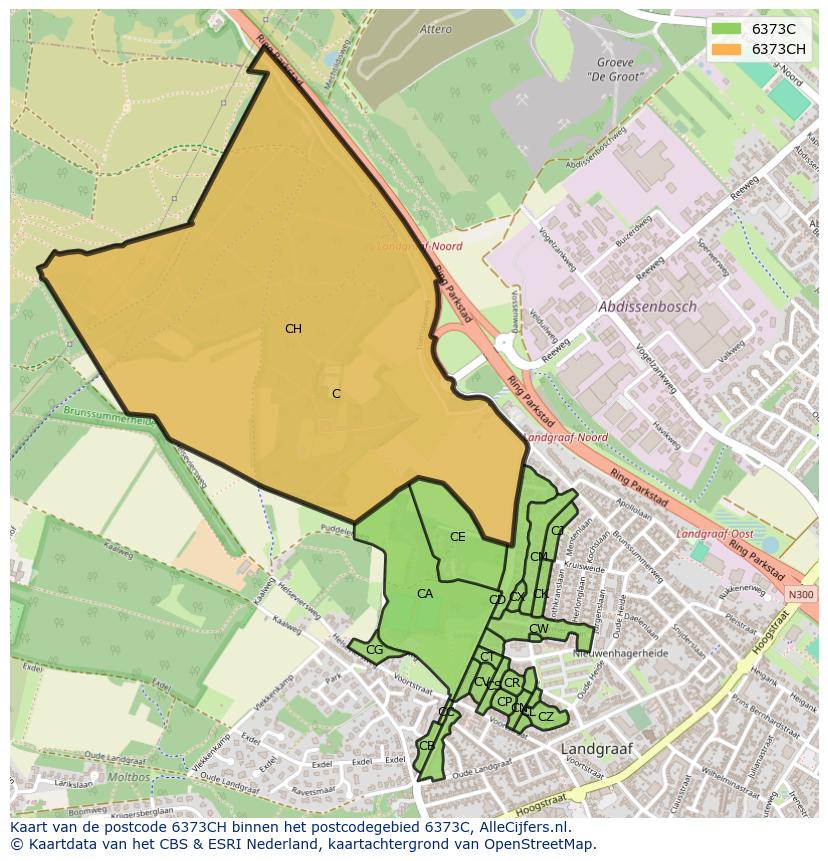 Afbeelding van het postcodegebied 6373 CH op de kaart.