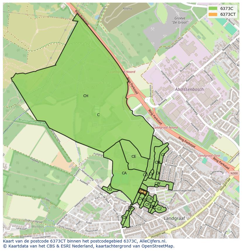 Afbeelding van het postcodegebied 6373 CT op de kaart.