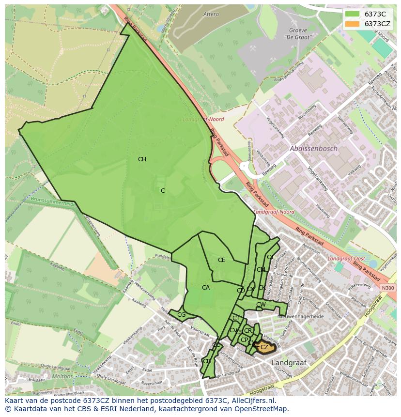 Afbeelding van het postcodegebied 6373 CZ op de kaart.