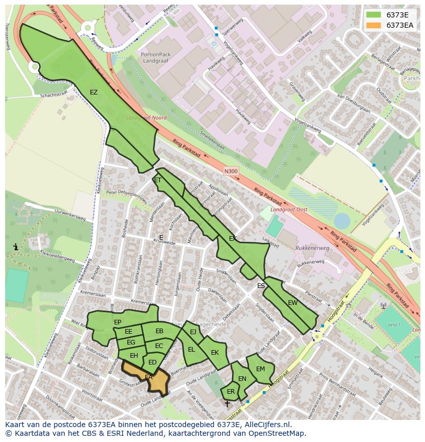 Afbeelding van het postcodegebied 6373 EA op de kaart.