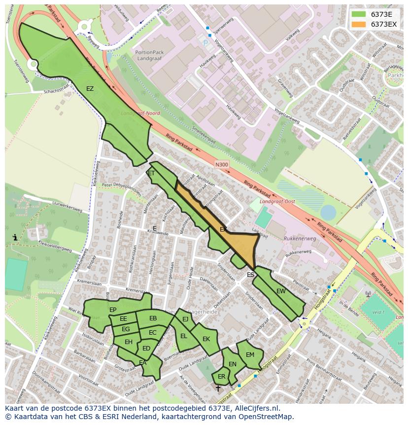 Afbeelding van het postcodegebied 6373 EX op de kaart.
