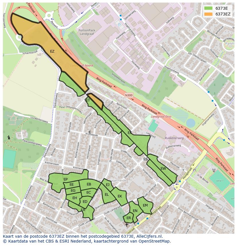 Afbeelding van het postcodegebied 6373 EZ op de kaart.