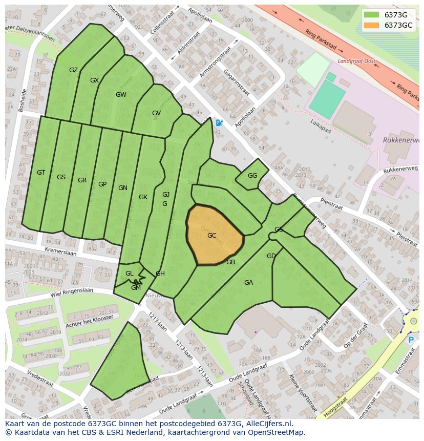 Afbeelding van het postcodegebied 6373 GC op de kaart.