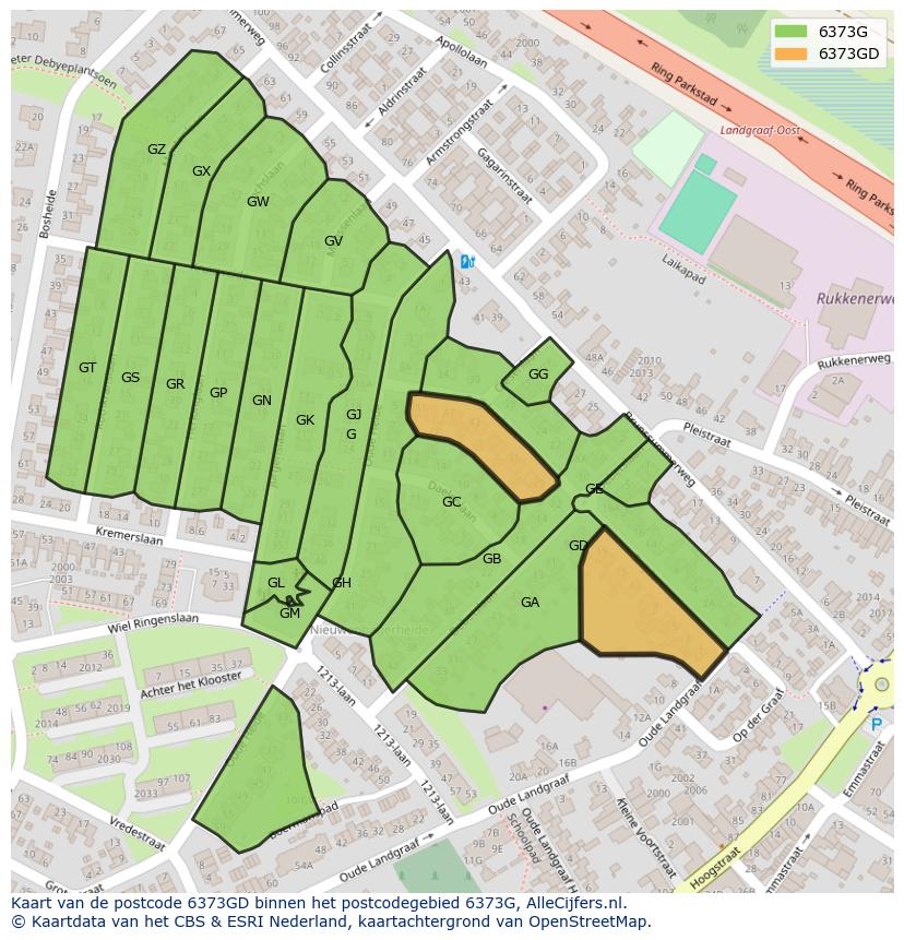 Afbeelding van het postcodegebied 6373 GD op de kaart.