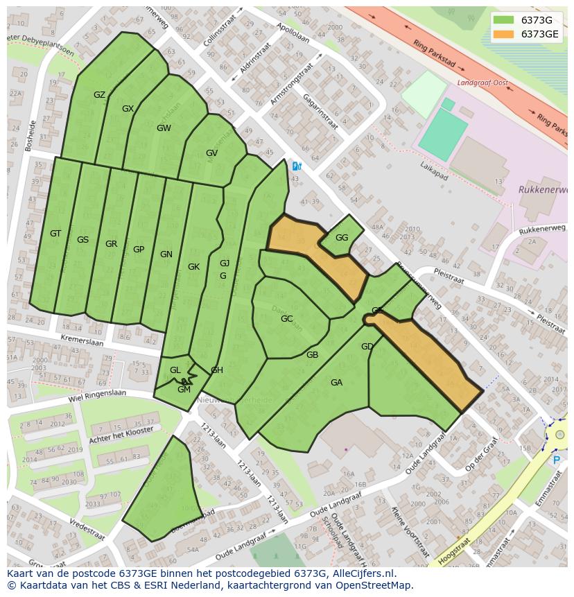 Afbeelding van het postcodegebied 6373 GE op de kaart.