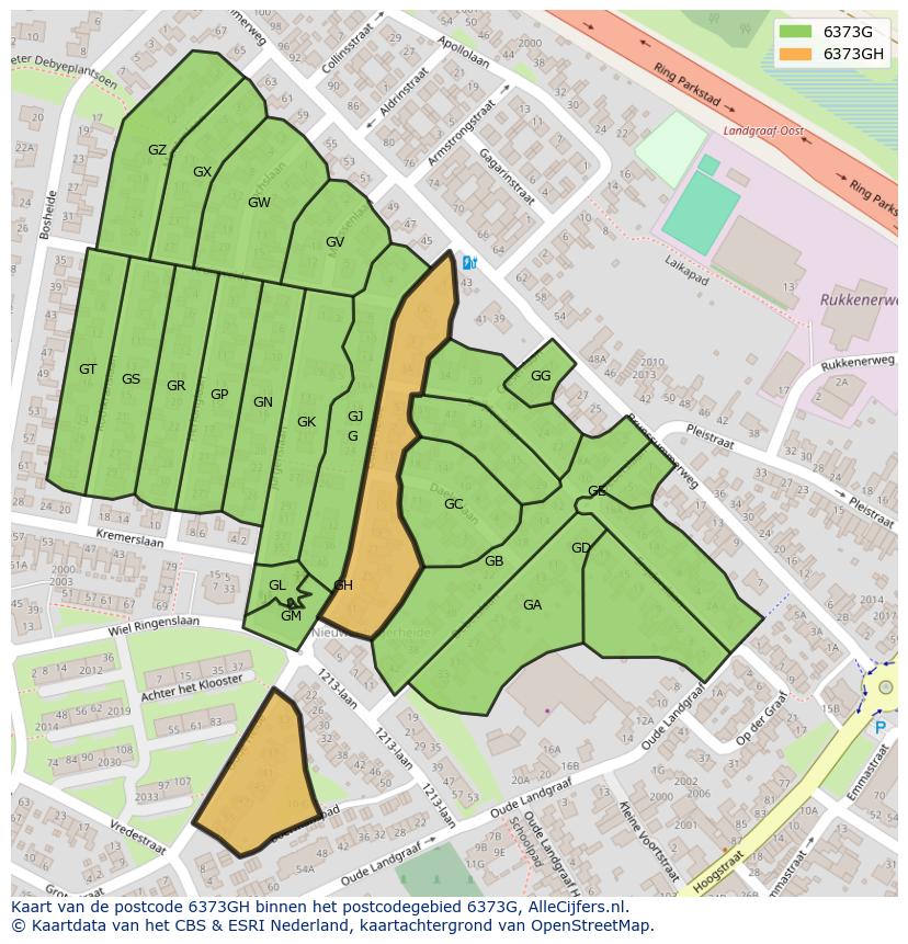 Afbeelding van het postcodegebied 6373 GH op de kaart.