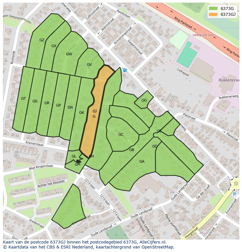 Afbeelding van het postcodegebied 6373 GJ op de kaart.