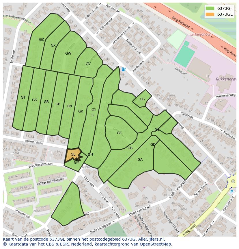 Afbeelding van het postcodegebied 6373 GL op de kaart.