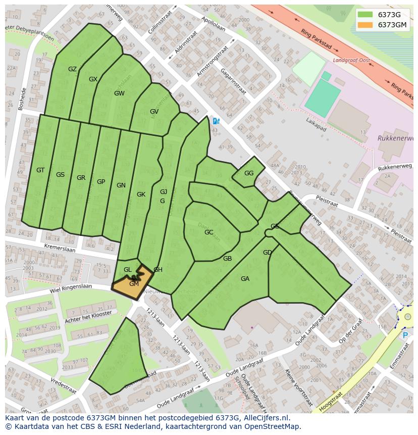 Afbeelding van het postcodegebied 6373 GM op de kaart.