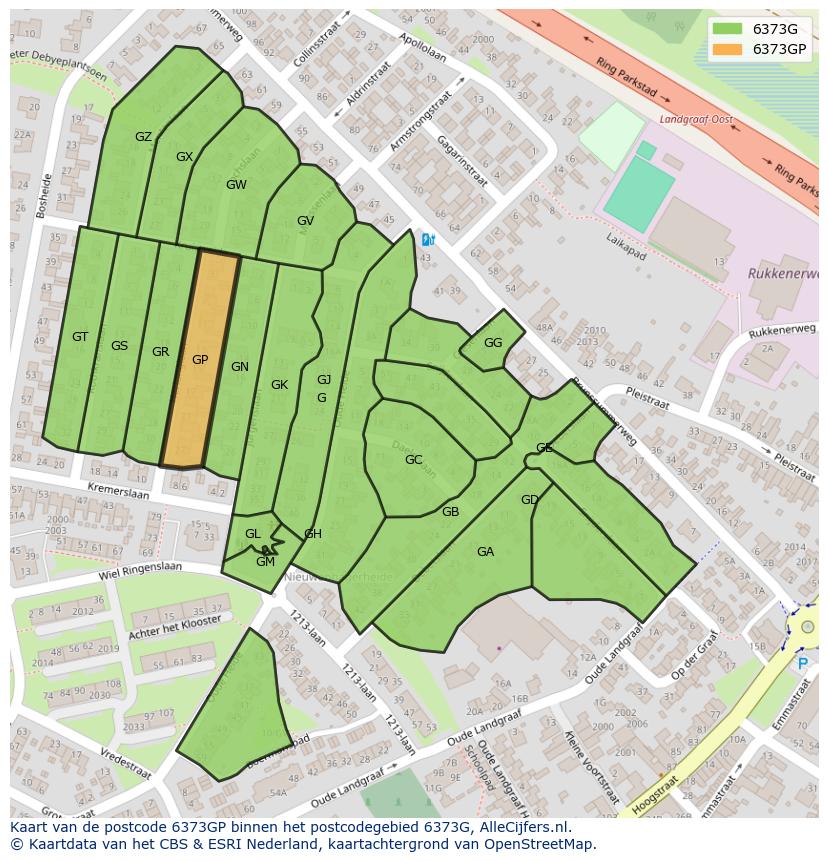 Afbeelding van het postcodegebied 6373 GP op de kaart.