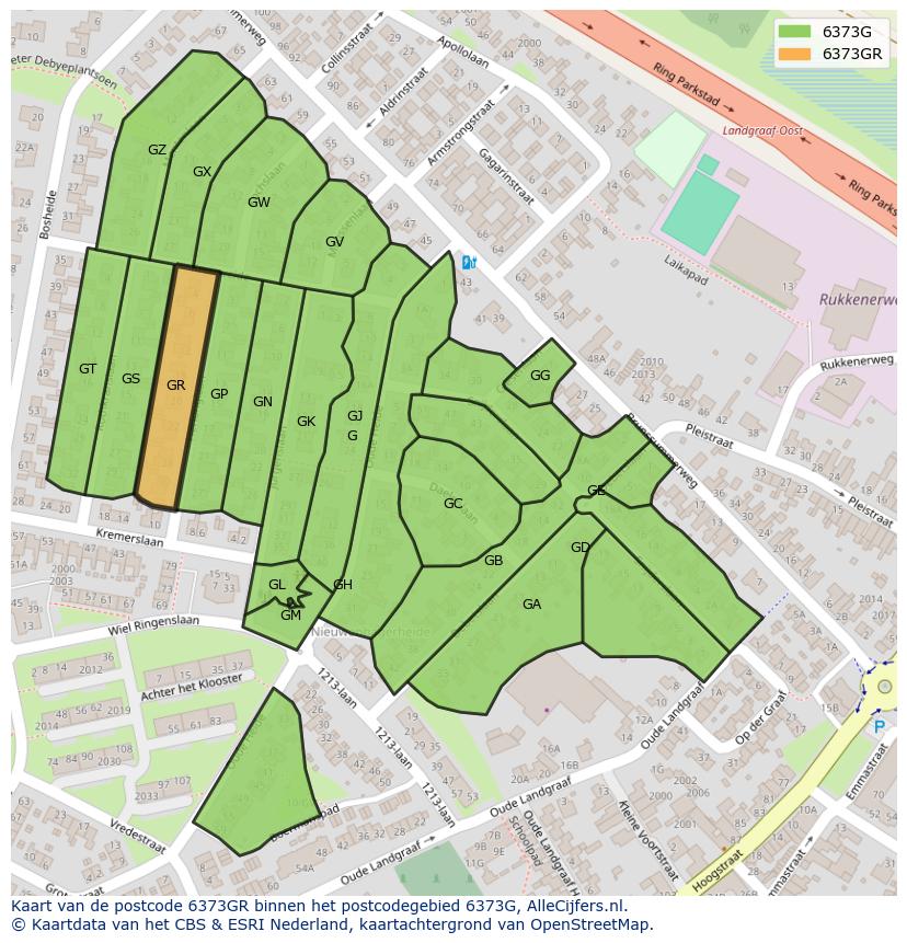 Afbeelding van het postcodegebied 6373 GR op de kaart.