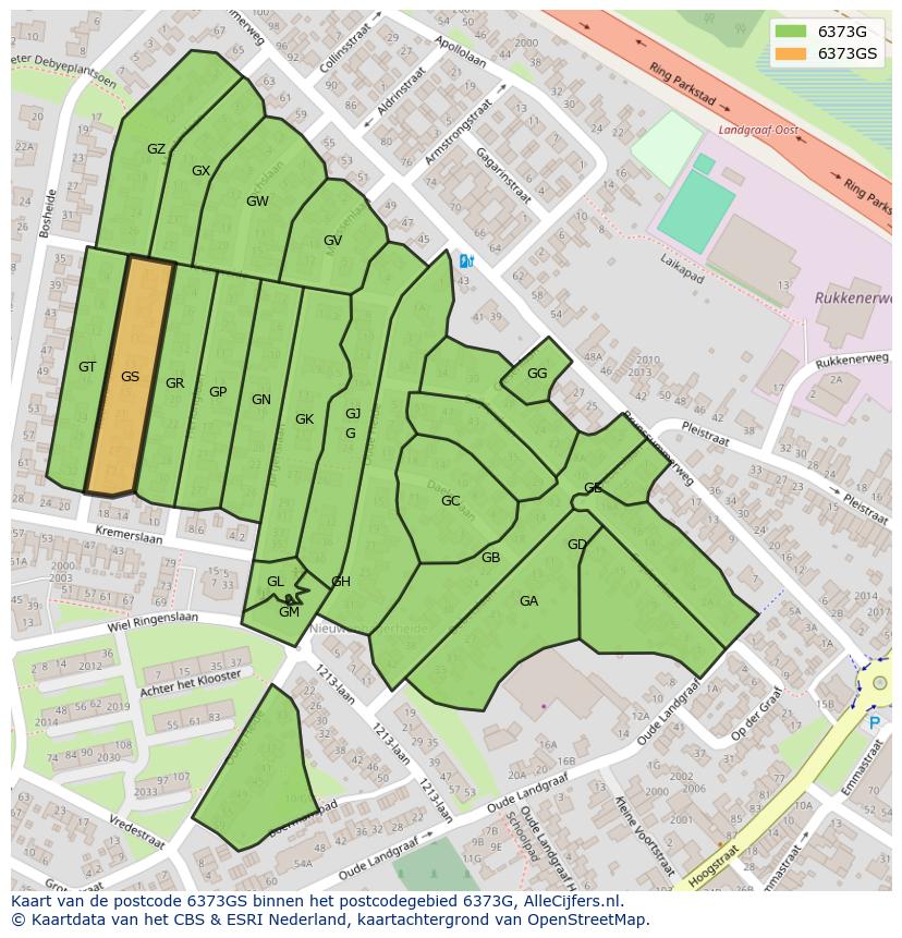 Afbeelding van het postcodegebied 6373 GS op de kaart.