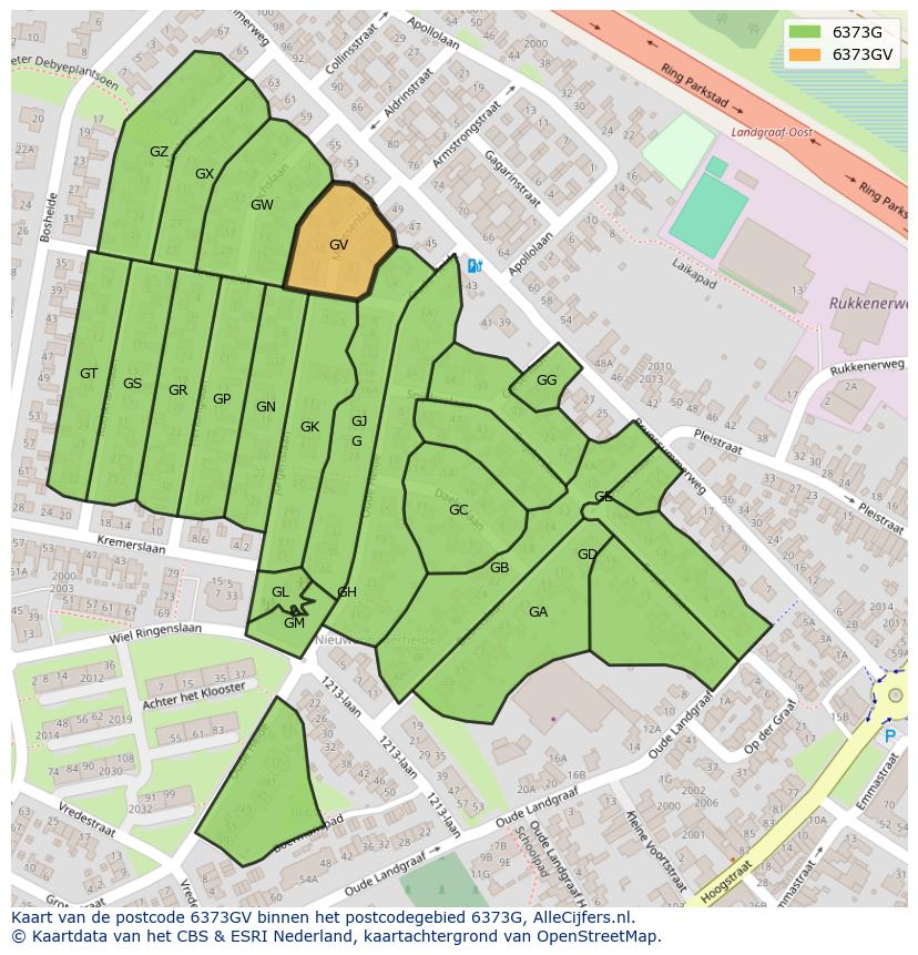 Afbeelding van het postcodegebied 6373 GV op de kaart.