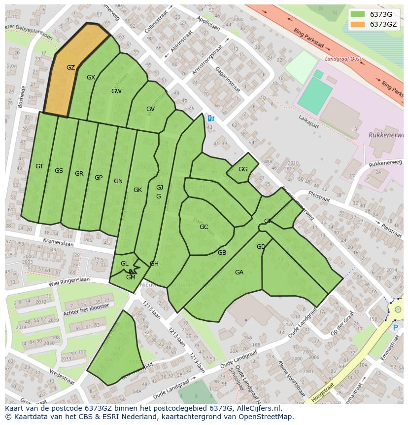 Afbeelding van het postcodegebied 6373 GZ op de kaart.