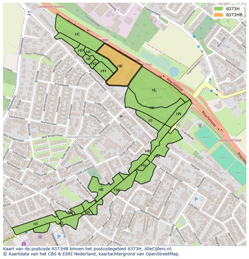 Afbeelding van het postcodegebied 6373 HB op de kaart.