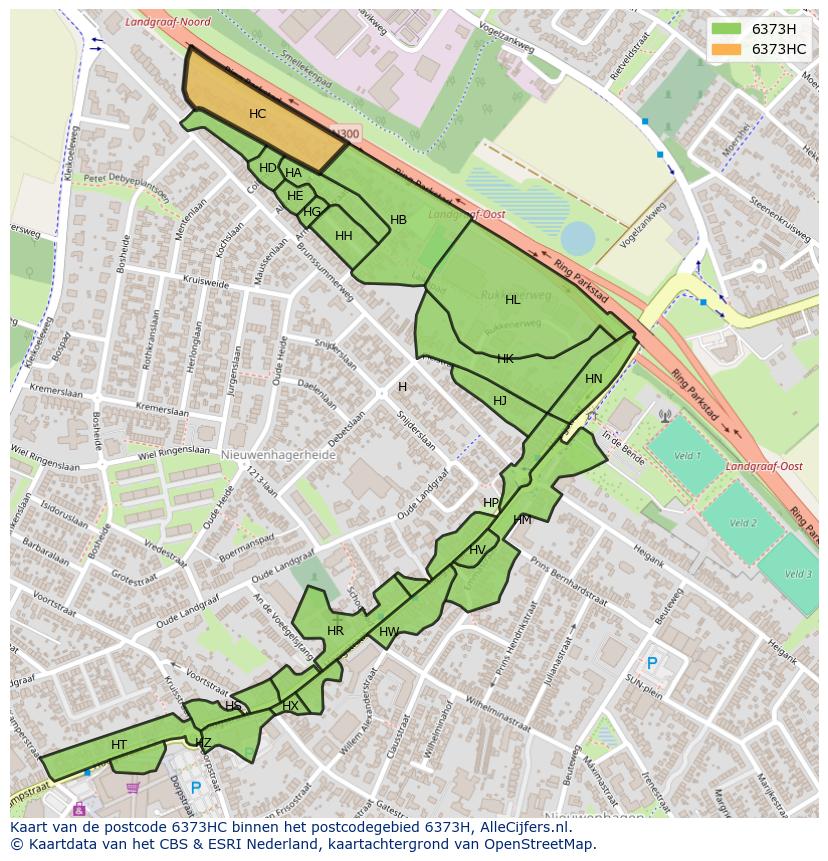 Afbeelding van het postcodegebied 6373 HC op de kaart.