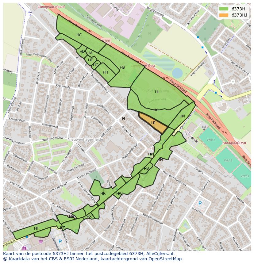 Afbeelding van het postcodegebied 6373 HJ op de kaart.
