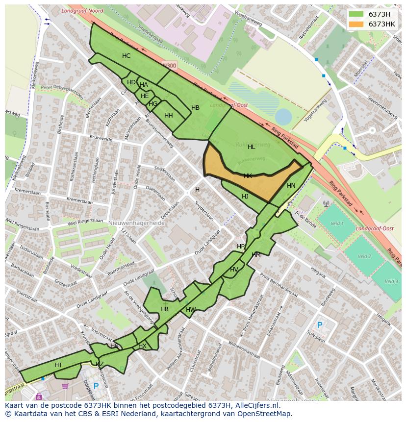 Afbeelding van het postcodegebied 6373 HK op de kaart.