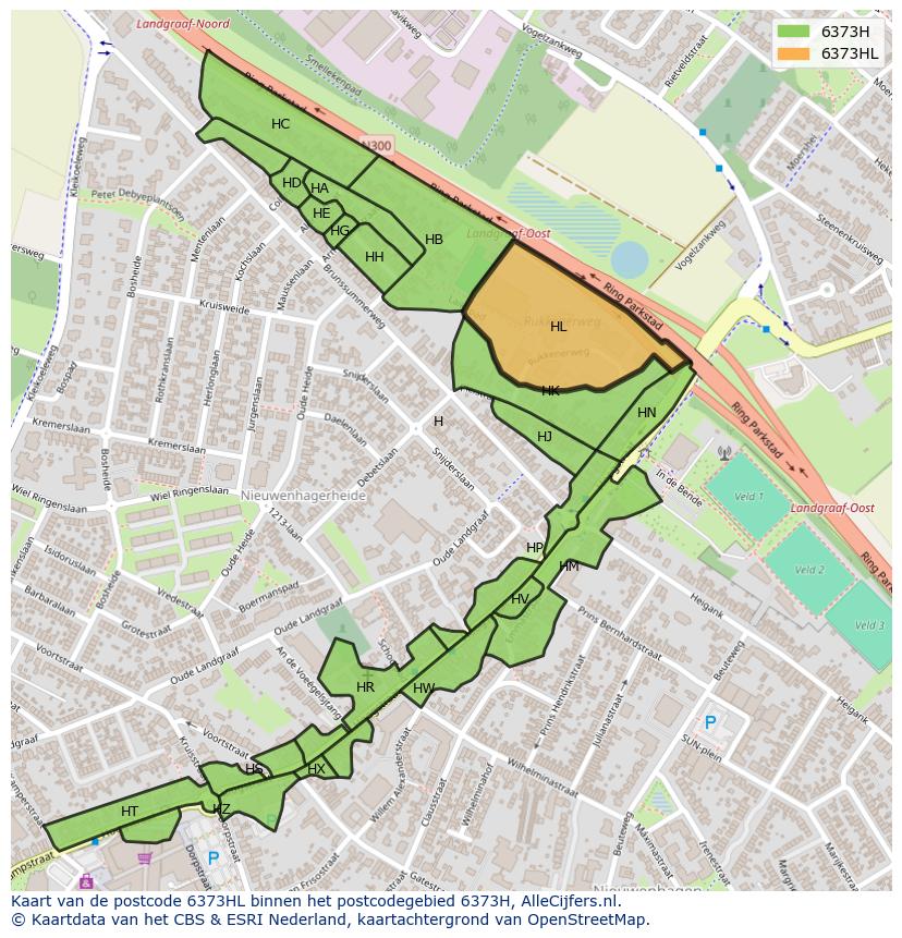 Afbeelding van het postcodegebied 6373 HL op de kaart.
