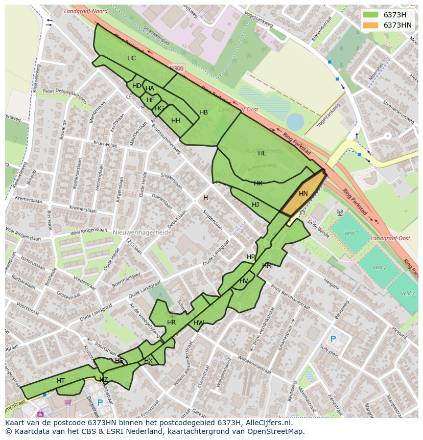 Afbeelding van het postcodegebied 6373 HN op de kaart.