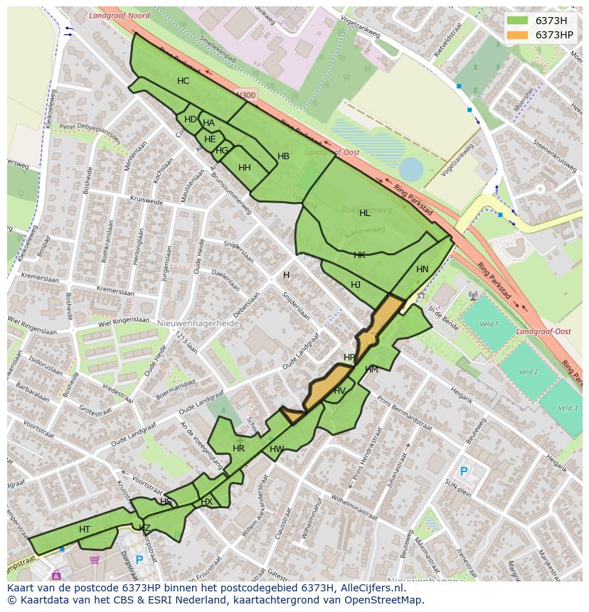 Afbeelding van het postcodegebied 6373 HP op de kaart.