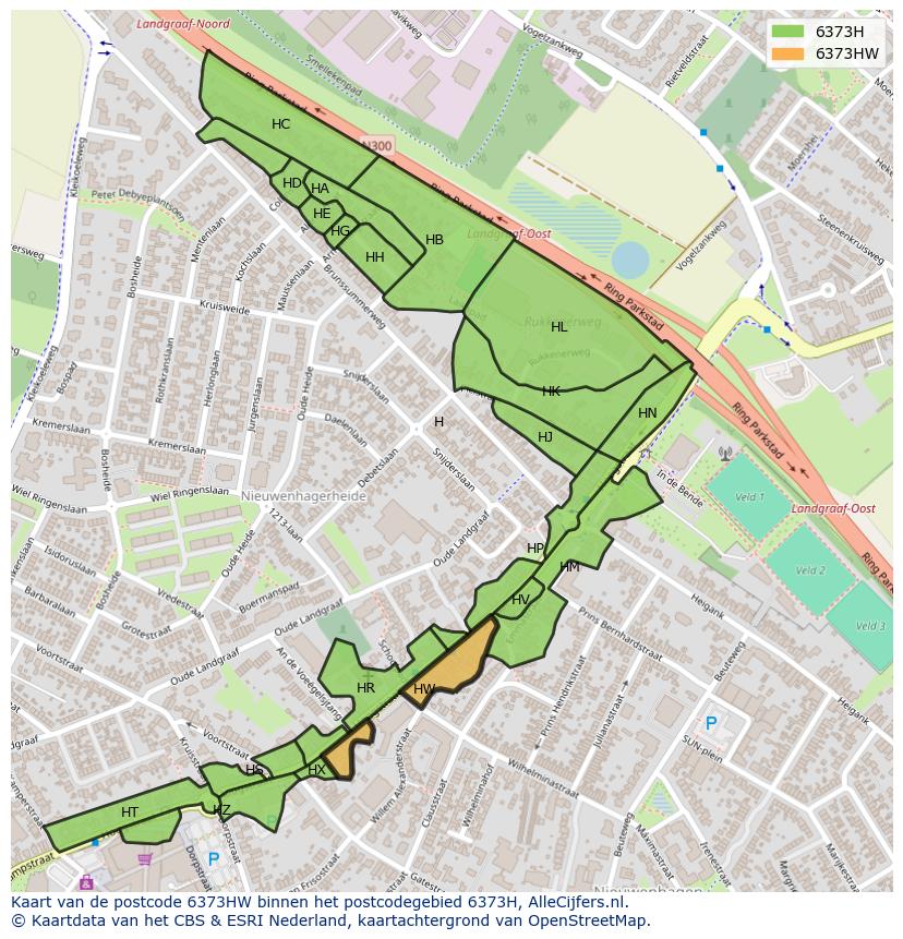 Afbeelding van het postcodegebied 6373 HW op de kaart.
