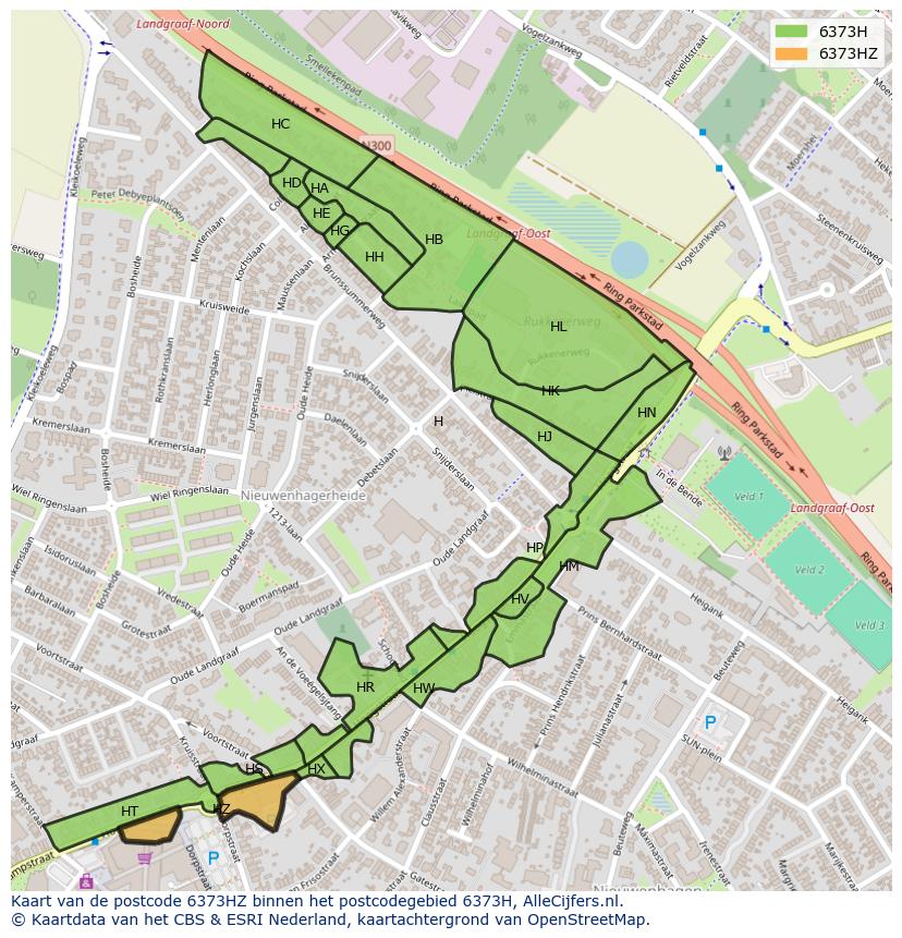 Afbeelding van het postcodegebied 6373 HZ op de kaart.