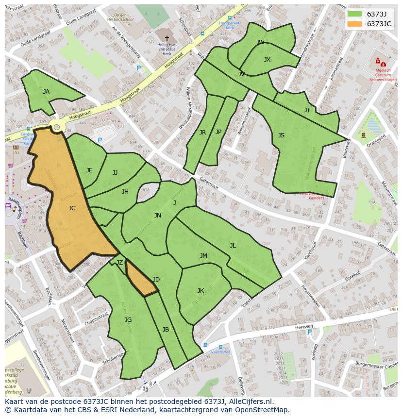 Afbeelding van het postcodegebied 6373 JC op de kaart.