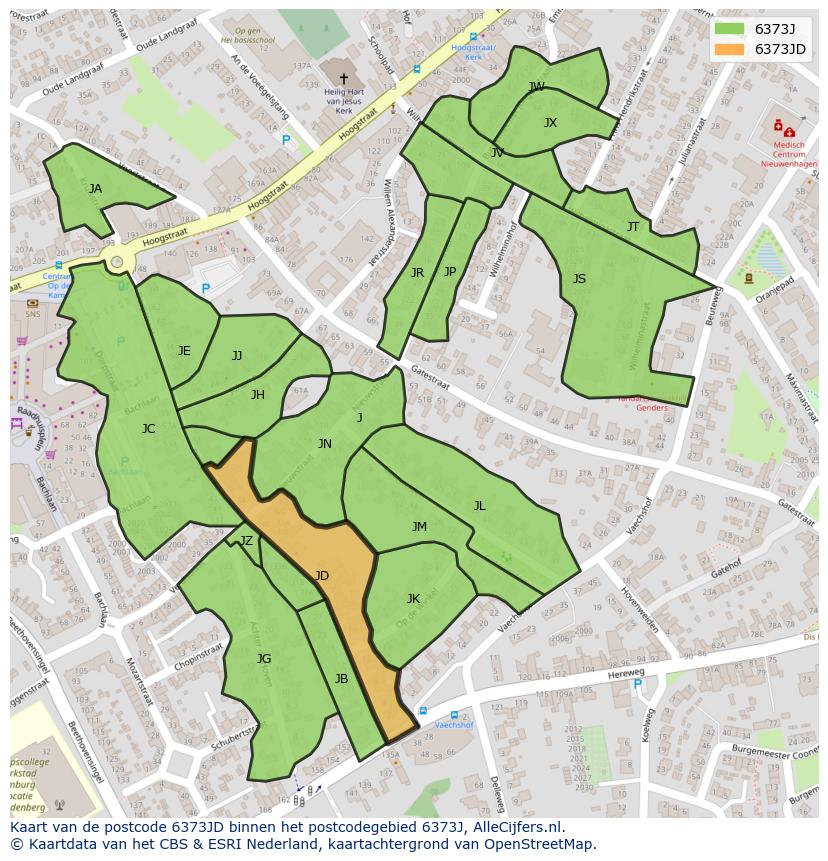 Afbeelding van het postcodegebied 6373 JD op de kaart.