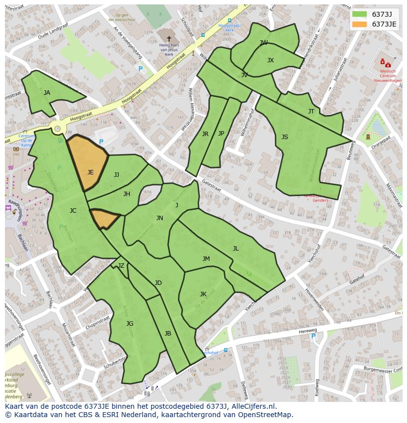 Afbeelding van het postcodegebied 6373 JE op de kaart.