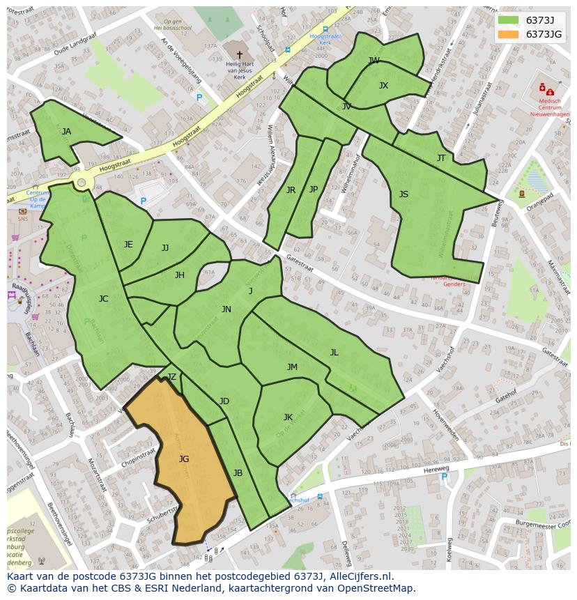 Afbeelding van het postcodegebied 6373 JG op de kaart.