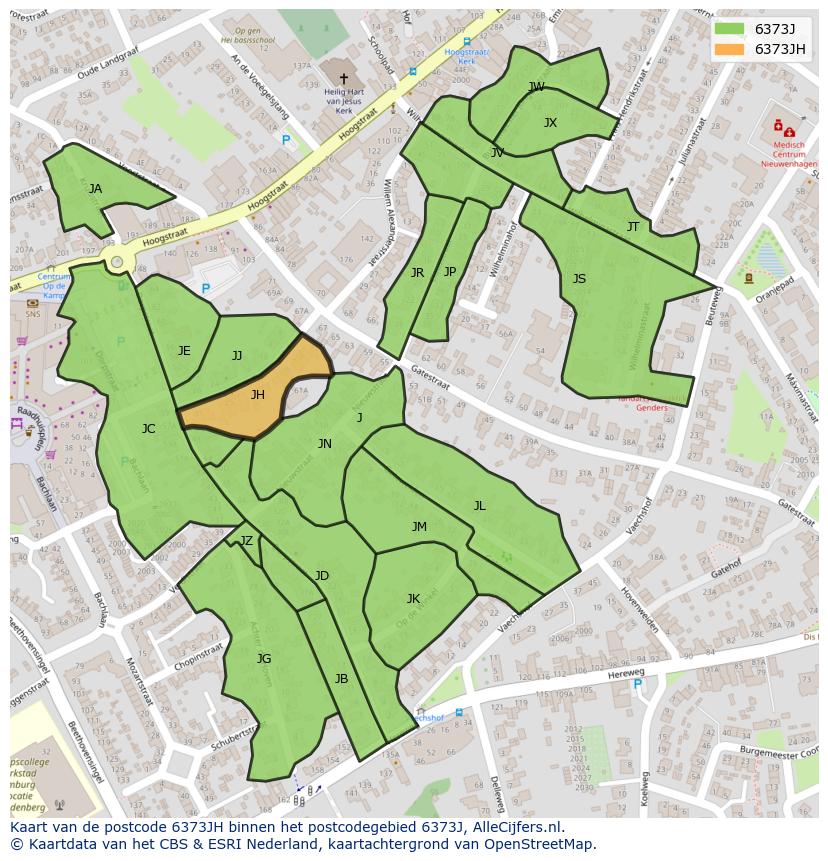 Afbeelding van het postcodegebied 6373 JH op de kaart.