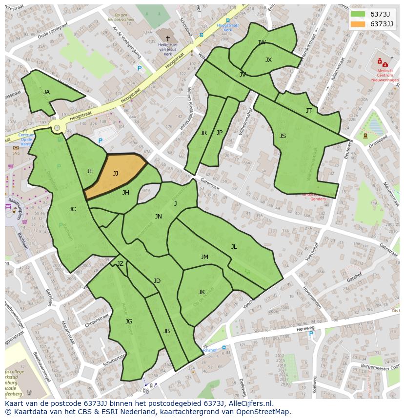Afbeelding van het postcodegebied 6373 JJ op de kaart.