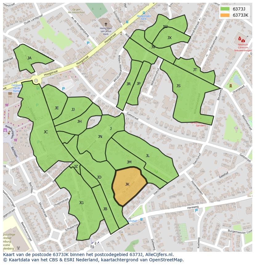 Afbeelding van het postcodegebied 6373 JK op de kaart.