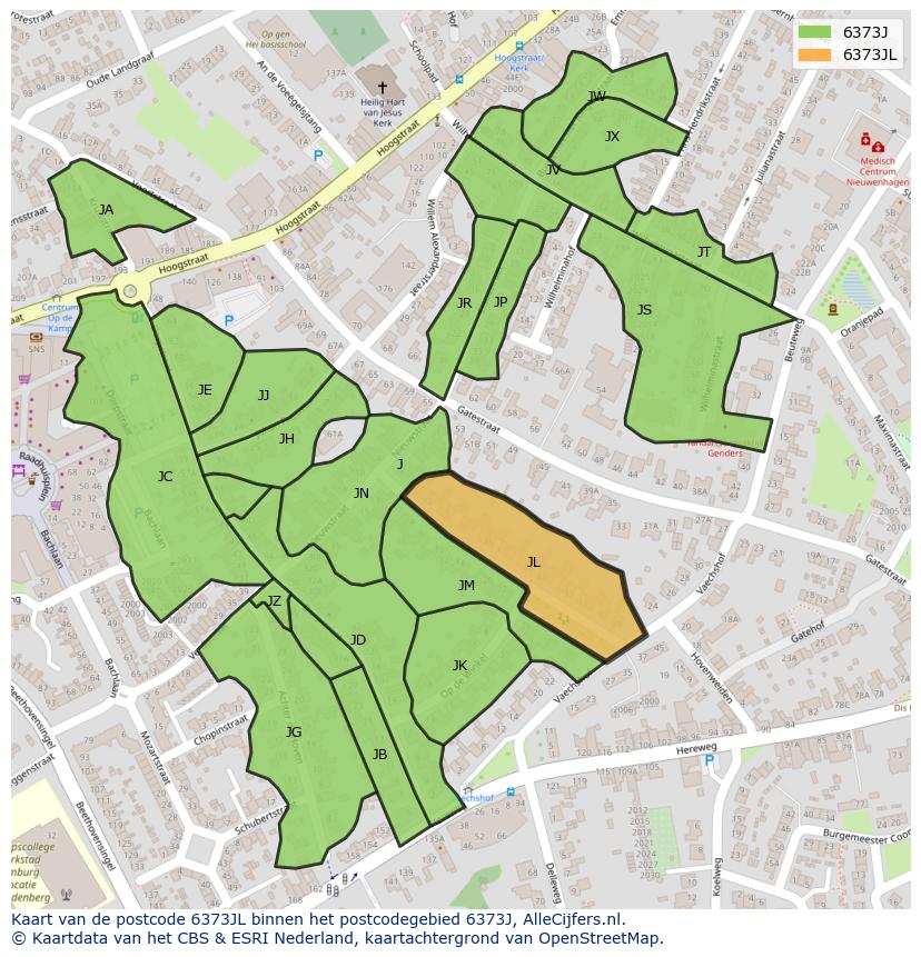Afbeelding van het postcodegebied 6373 JL op de kaart.