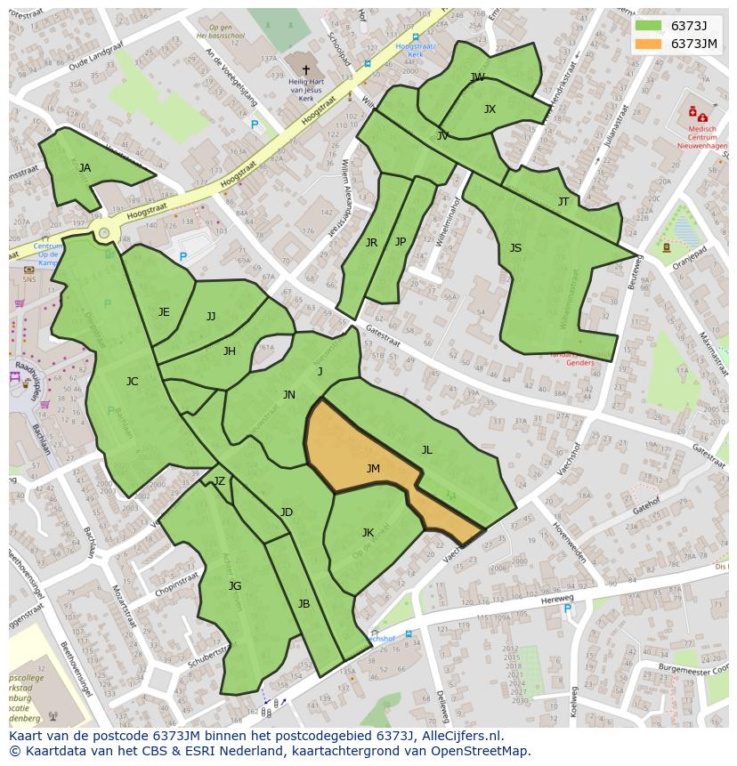 Afbeelding van het postcodegebied 6373 JM op de kaart.