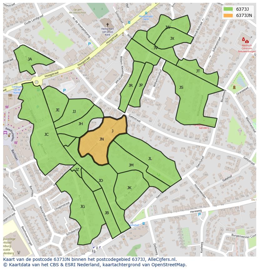 Afbeelding van het postcodegebied 6373 JN op de kaart.