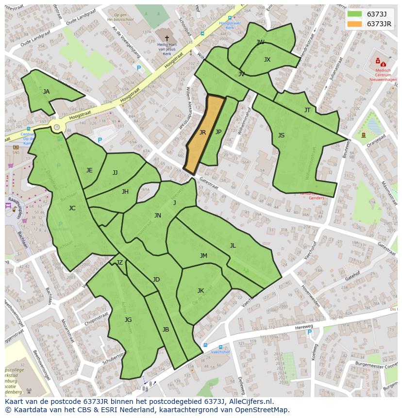 Afbeelding van het postcodegebied 6373 JR op de kaart.